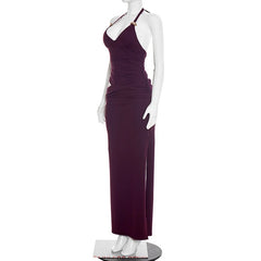 V-neck Halter Tie Up Side Cut Out Maxi Dress