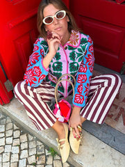 Printed Padded Lapel Pockets Coat