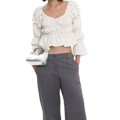 Somcked Off Shoulder Flare Long Sleeve Top