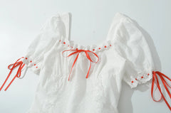 White Bowknot Red Mini Dress