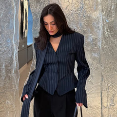 Stripe Tailored Coat With Scarf Top