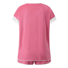 Button‑Down Short Sleeve Tassel Fringe Pocket Top And Shorts Loungewear Set