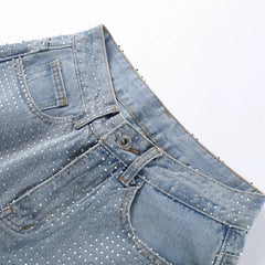 Rhinestone Denim Wide Leg Pants