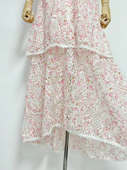 Halter Neck Tiered Ruffle Flower Long Dress