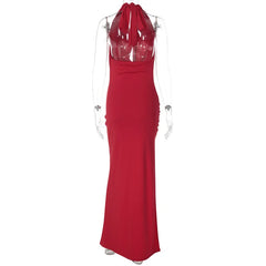 Halter Deep Cowl Neck Split Maxi Dress