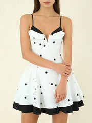 With Dotted Spaghetti Strap Flare Mini Dress