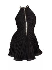 Beaded Pleated Folds Sleeveless Mini Dress