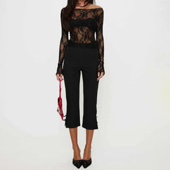 Black Lace Sheer Long Sleeve Top