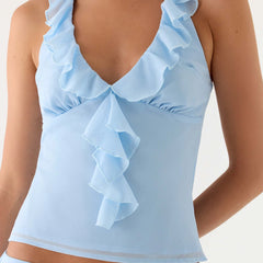 Halter Neck Ruffle Strap Top
