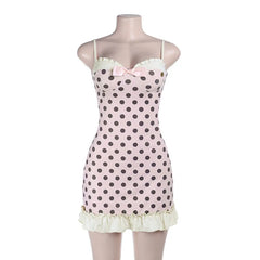 Pink Strappy Polka Dot Mini Dress