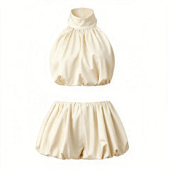 Polka Dot Halter Crop Top And Mini Bubble Skirt Set