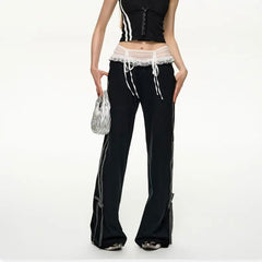 Black Bow Ribbon Lace High Waist Joggers