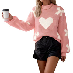 Bow Heart Jacquard Knit Sweater