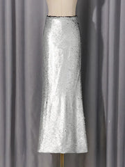 Silver And Black Sequin Long Skirt