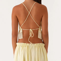 Tie Front Cami Backless Crop Top And Long Skirt Set