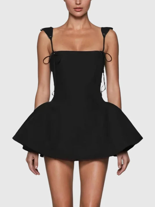 Lace Up Strappy Tie Up Flare Mini Dress