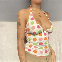 Halter Colourful Dots Print Top