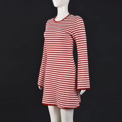 Red Stripe Ribbed Long Sleeve Mini Dress