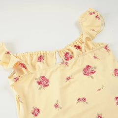 Yellow Printed Short Sleeve Tied Up Front Midi Dress