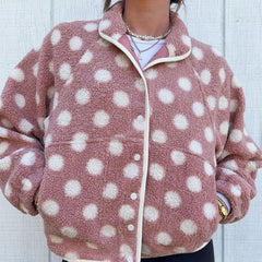 Fleece Dot Pattern Button Down Jacket