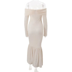 Off The Shoulder Long Sleeve Fishtail Maxi Dress