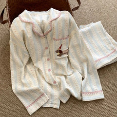 Cute Animal Print Long Sleeve Shirt And Pants Pajama Set