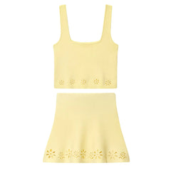 Yellow tank top and skirt set with floral cutouts