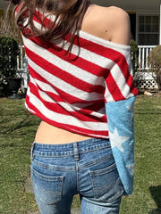 One-Shoulder American Flag Knit Top