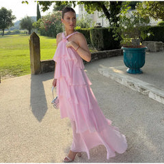 Flower Ruffles Halter Long Dress