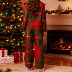 Plaid Bow Tie Shirt and Pants Lounge Set