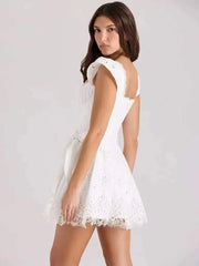 Eyelet Bow Waist Mini Dress