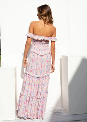 Flowers Print Off Shoulder Long Dress
