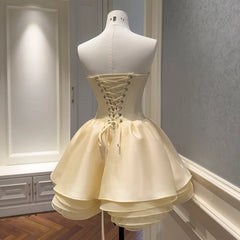 Yellow Strapless Bowknot Puffball Mini Dress