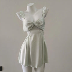 Ruffles Shoulder Strap Bow Mesh Night Dress