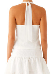 Printed Tie-up Halter Deep V-Neck Crop Top