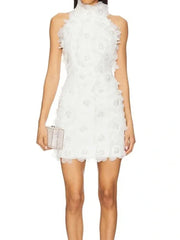 Halter 3d Flower Appliques Mini Dress