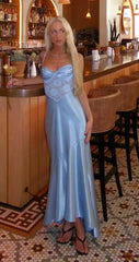 Satin Lace Insert Sweetheart Bust Maxi Dress