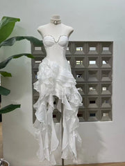 Strapless Diamonds Patchwork Ruffles Long Dress