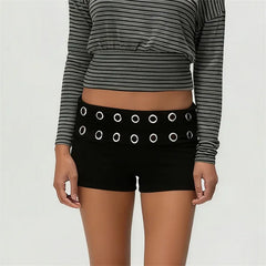 Low Waist Metal Eyelet Detail Fold Over Waistband Shorts