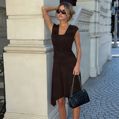 Buckle Wrapped Short Sleeve Midi Dress