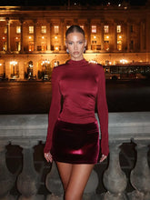 Red Velvet Long Sleeve Patchwork Mini Dress