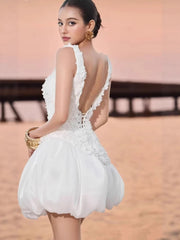 3D Flower Puff Hem Mini Dress