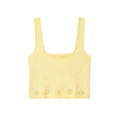 Yellow tank top with floral cutouts - front