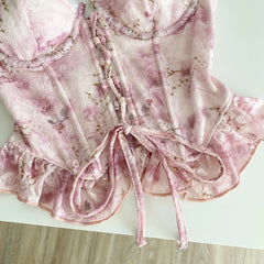 Pink Print Lace Ruffles Corset