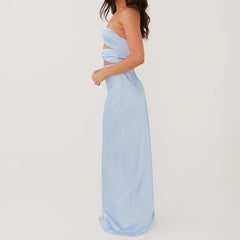 Satin Strapless Twist Long Dress