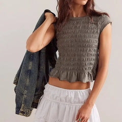 Smocked Ruffle Hem Short Sleeve Top