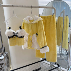 Fur Pijama Flannel Three-Piece Set