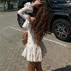 White Heart Print Off Shoulder Mini Dress