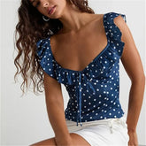 Polka Dot Ruffled Tie Up Top