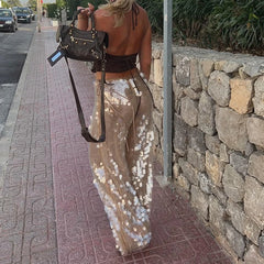 Glitter Embroidery Loose Fit Long Pants